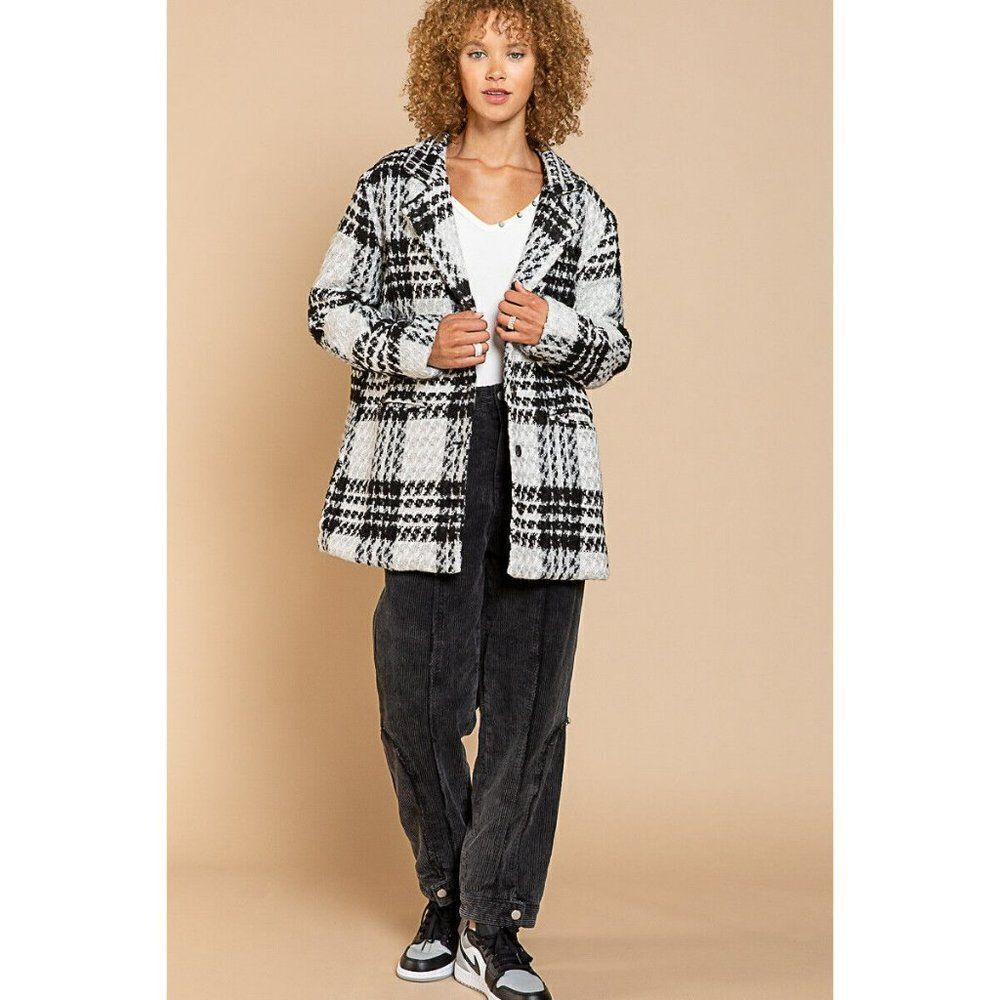 Sale! POL CLOTHING Women's Sweater Cardigan Blazer Black White Button Up FWJ173 - Picture 9 of 9